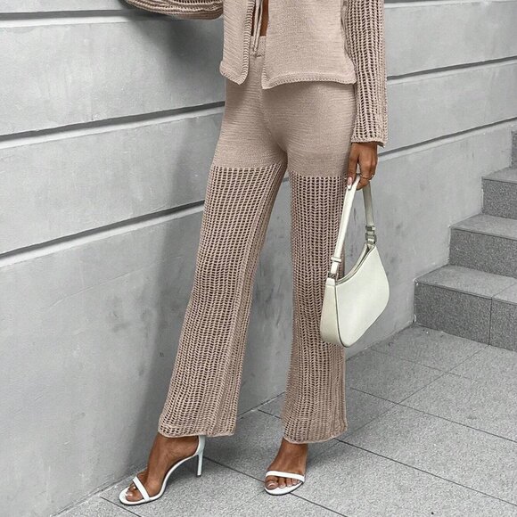 Casual Tie Front Cardigan & Knit Pants Apricot - Picture 5 of 5